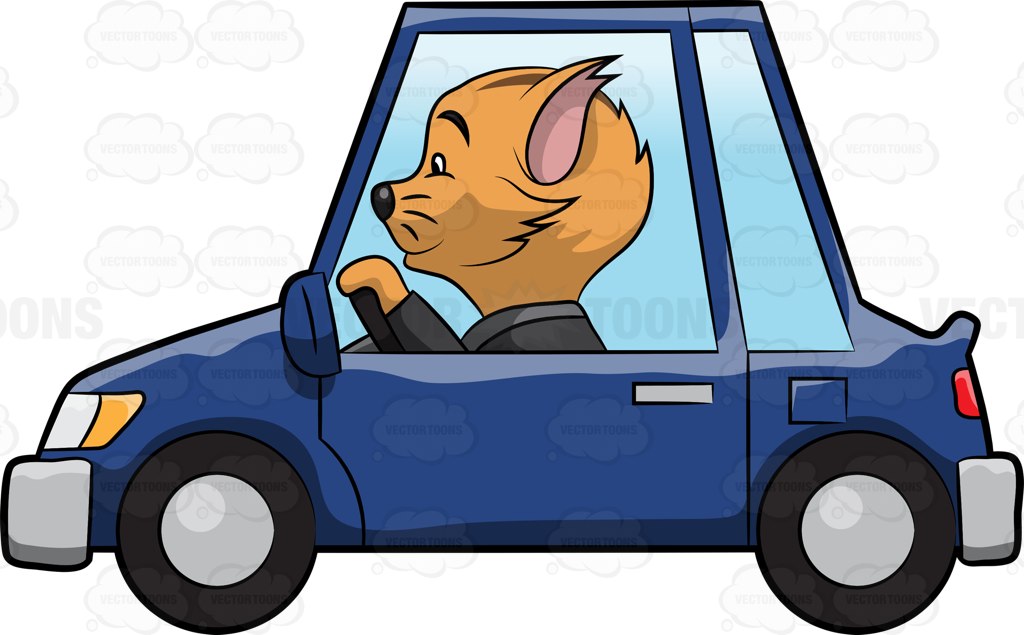 1024x635 A Business Cat Driving A Car To Work Cartoon Clipart Vector Toons