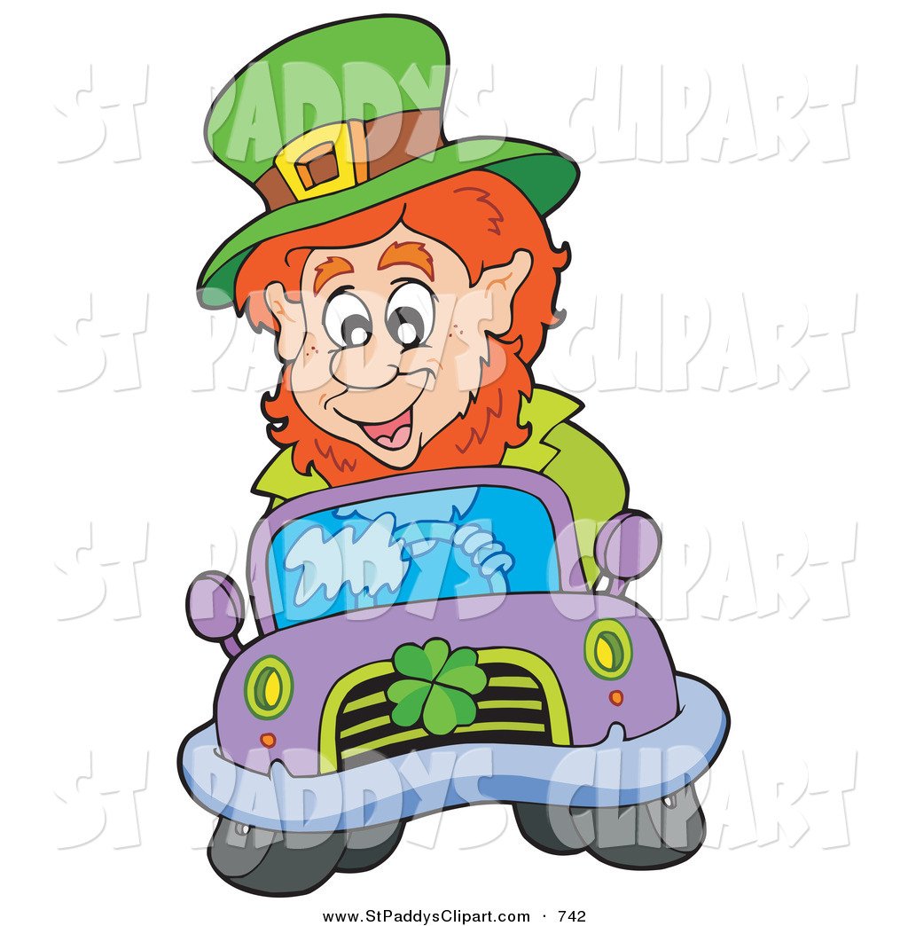 1024x1044 Vector Clip Art Of A Smiling Happy Leprechaun Driving A Purple Car