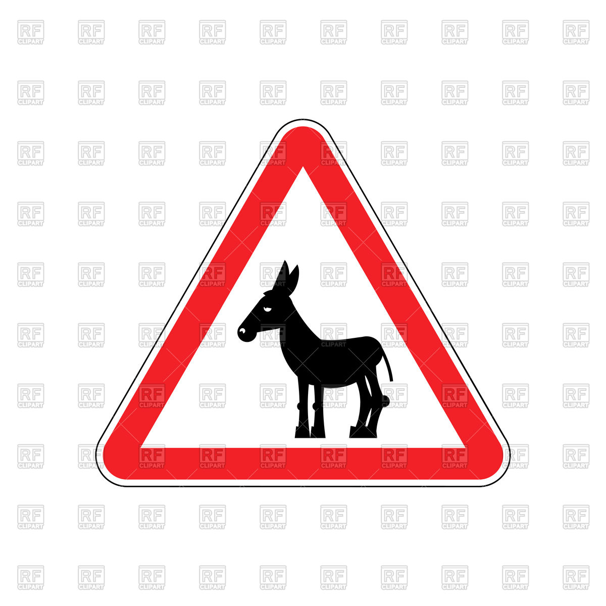 1200x1200 Attention Donkey Driving. Road Sign. Royalty Free Vector Clip Art