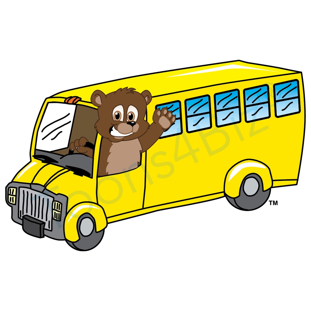1000x1000 Bear Mascot Driving A School Bus Clip Art