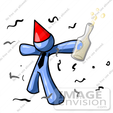 450x450 Clip Art Graphic Of A Blue Guy Character In A Party Hat, Getting