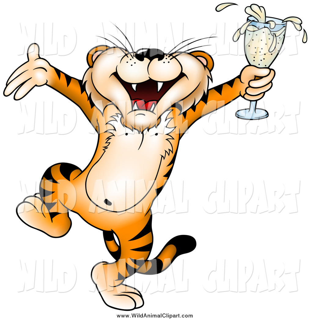 1024x1044 Clip Art Of A Drunk Tiger Dancing And Holding A Glass Of Champagne