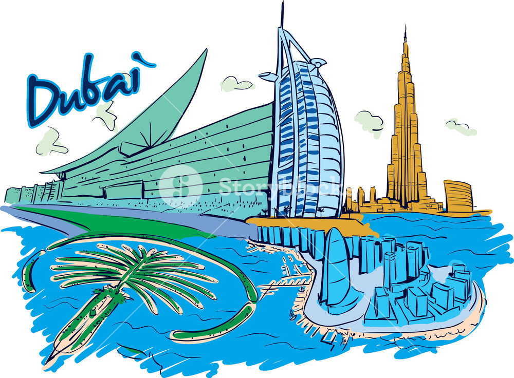 1000x736 Dubai Vector Doodle Royalty Free Stock Image