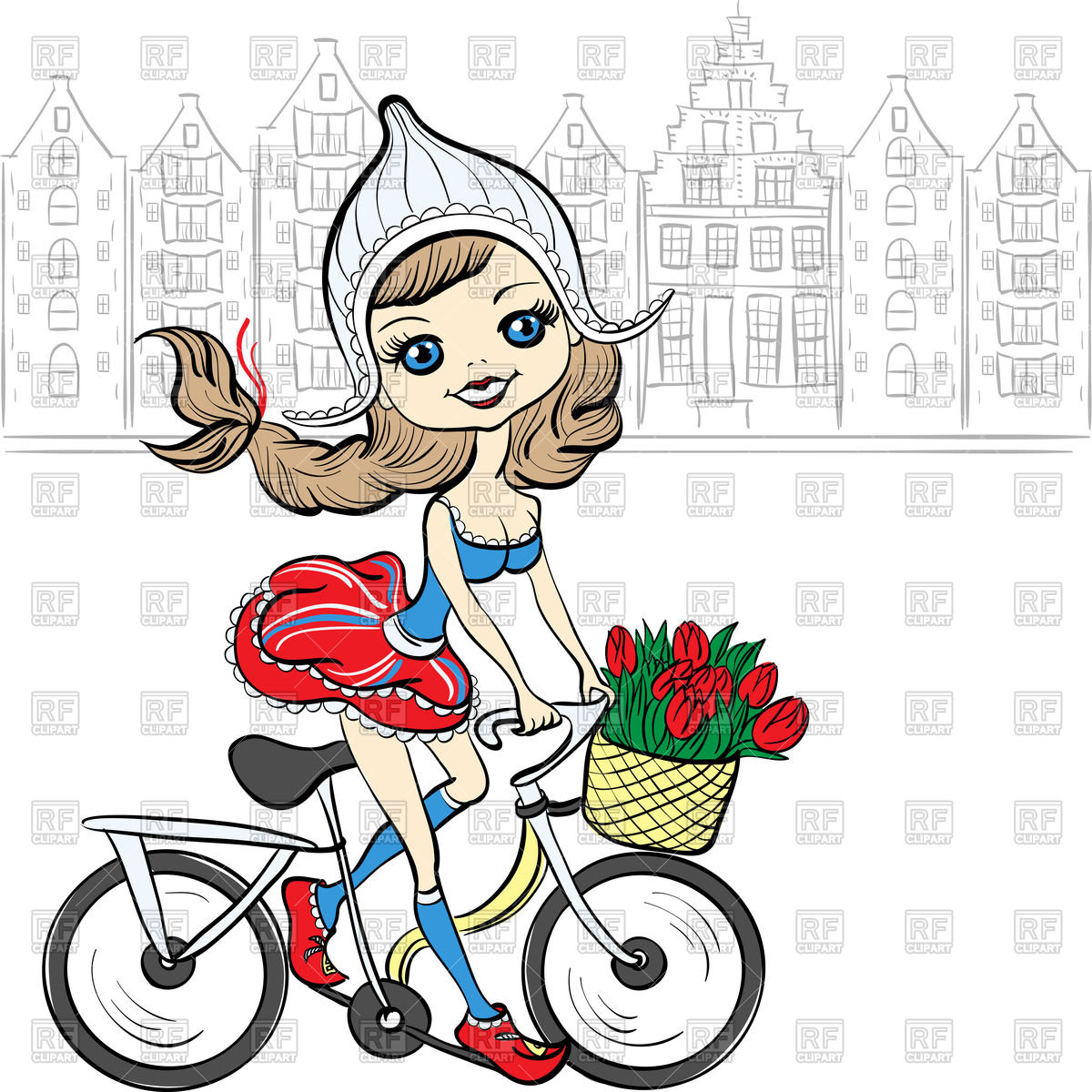 1200x1200 Cute Girl On Bicycle In National Dutch Costume In Front