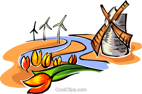 480x318 Dutch Tulips And Windmill Symbol Royalty Free Vector Clip Art