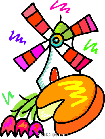 365x480 Dutch Windmill With Cheese And Flowers Royalty Free Vector Clip