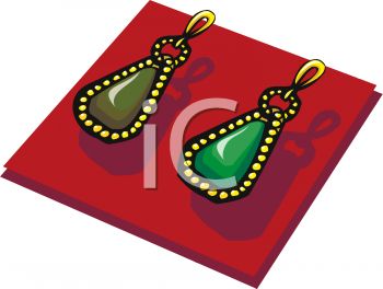350x264 Picture Of A Pair Of Gold Earrings With A Green Stone In A Vector