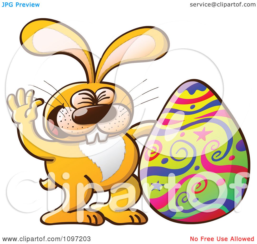 1080x1024 Clipart Happy Orange Easter Bunny Waving By A Decorated Egg