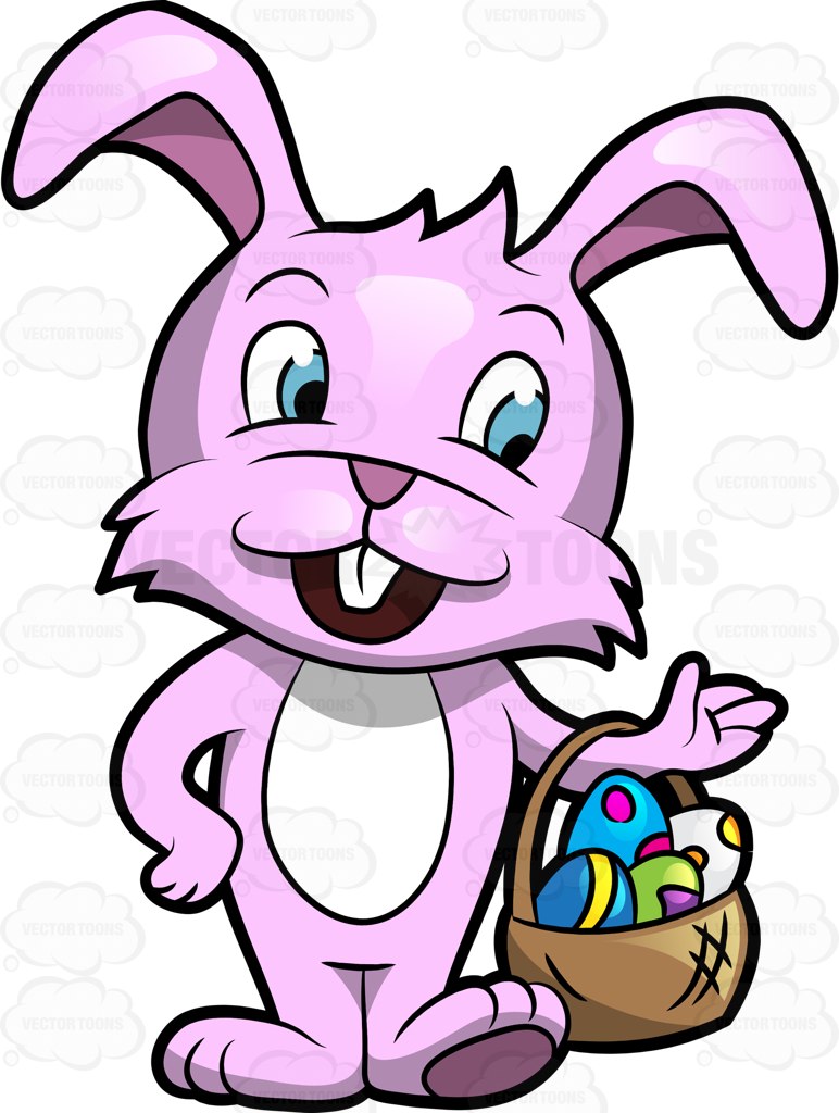 772x1024 A Cute Easter Bunny Carrying A Basket Of Easter Eggs Cartoon