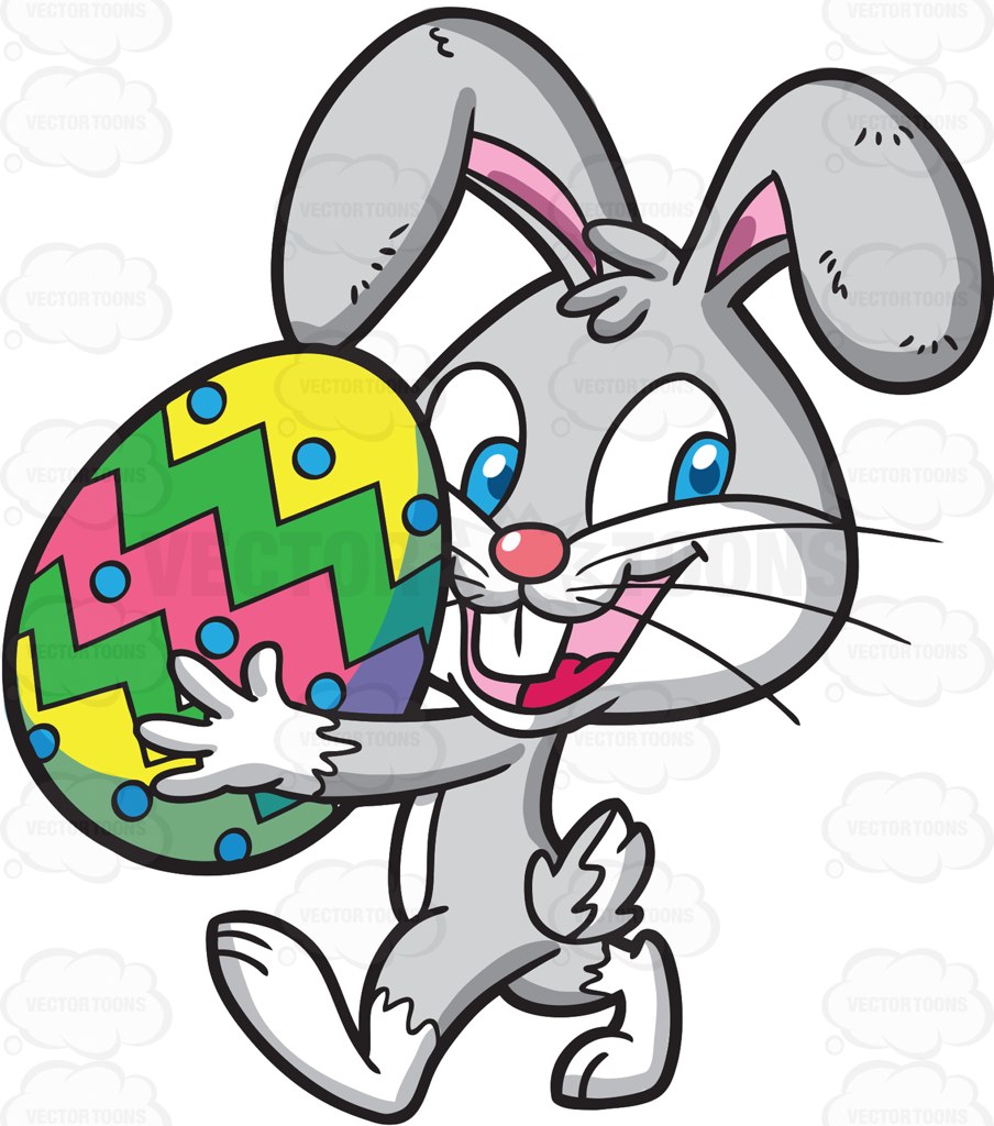 904x1024 An Easter Bunny Carrying A Colorful Egg Cartoon Clipart Vector Toons