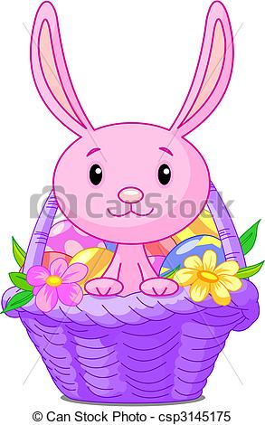 293x470 Beautiful Easter Basket With Bunny And Eggs Clipart Vector