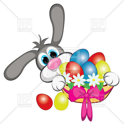 400x400 Bunny With Easter Eggs And Basket Royalty Free Vector Clip Art