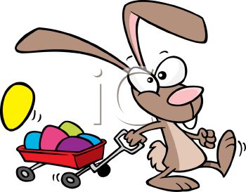 350x273 Cartoon Of The Easter Bunny Pulling A Wagon Full Of Easter Eggs
