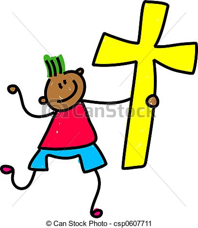408x470 Cross Kid. Happy Little Ethnic Boy Holding An Easter Cross Symbol