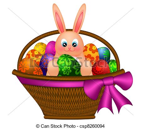 450x413 Happy Easter Bunny Rabbit In Egg Basket Illustration. Happy