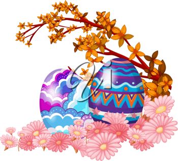 350x315 Clip Art Illustration Of Easter Eggs And Spring Flowers