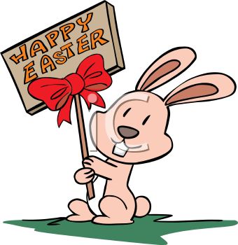 340x350 Little Pink Bunny Holding A Wooden Sign For Happy Easter