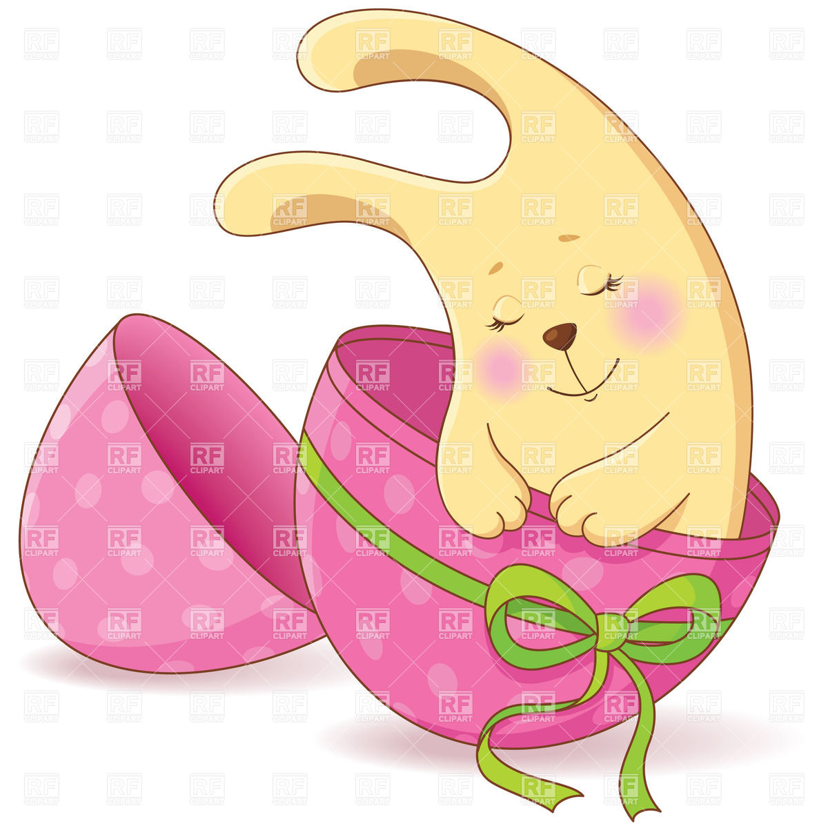 1200x1200 Cute Baby Bunny Inside Pink Easter Egg With Green Ribbon Royalty