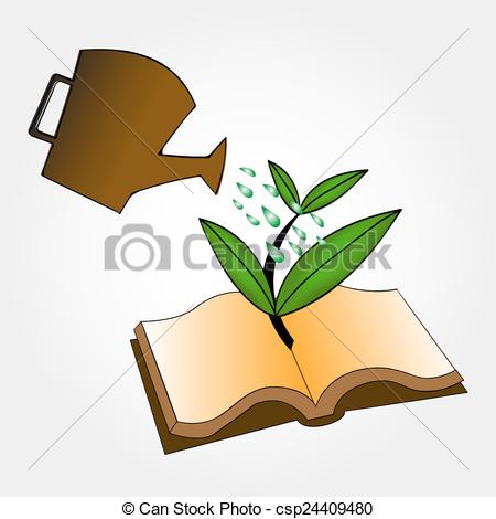 450x470 Ecology Concept. Books And Watering Pot Vector