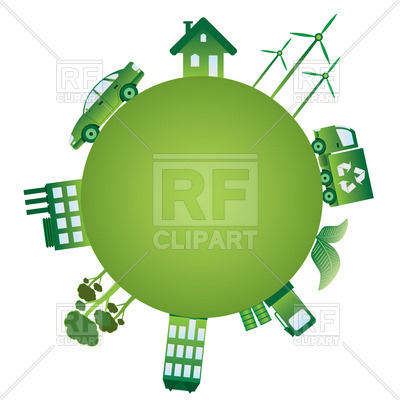 400x400 Green Planet With Green Ecology Objects On It Royalty Free Vector