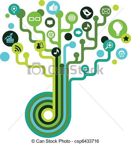 425x470 Social Network Tree With Media Icons, Ecology Theme Clip Art