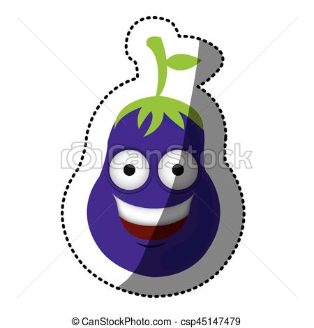 450x470 Purple Kawaii Happy Eggplant Icon, Vector Illustraction Vectors