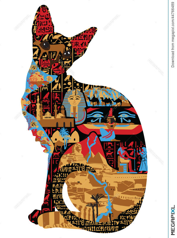 596x800 Egyptian Patterns In Cat Illustration 44766489