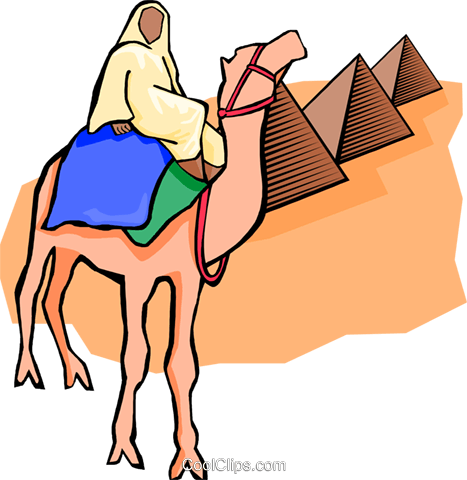 467x480 Egyptian On Camel, Pyramids Royalty Free Vector Clip Art
