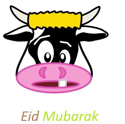 400x398 Cow Cartoon Say Eid Mubarak Animal Eid Mubarak And Eid