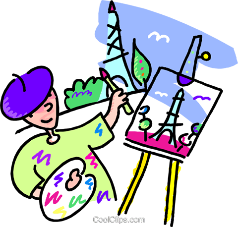 480x458 Artist Painting The Eiffel Tower Royalty Free Vector Clip Art