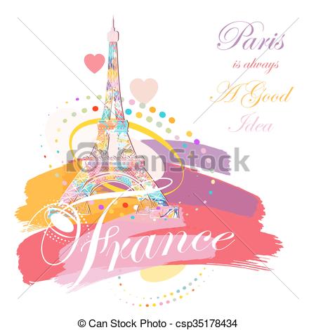 450x470 Romantic Background With Eiffel Tower, Vector Illustration Vectors