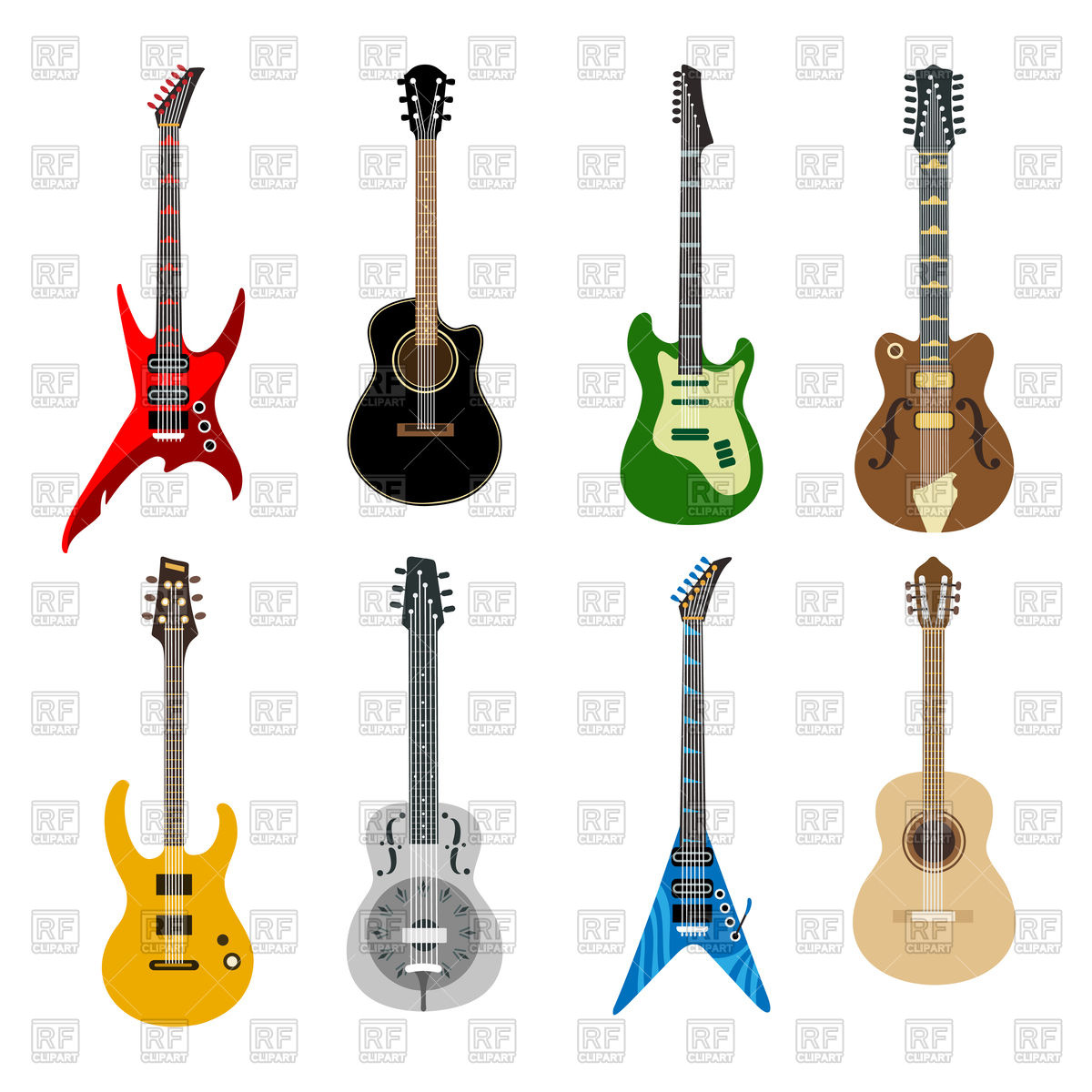 1200x1200 Set Of Colourful Acoustic And Electric Guitar Icons On White
