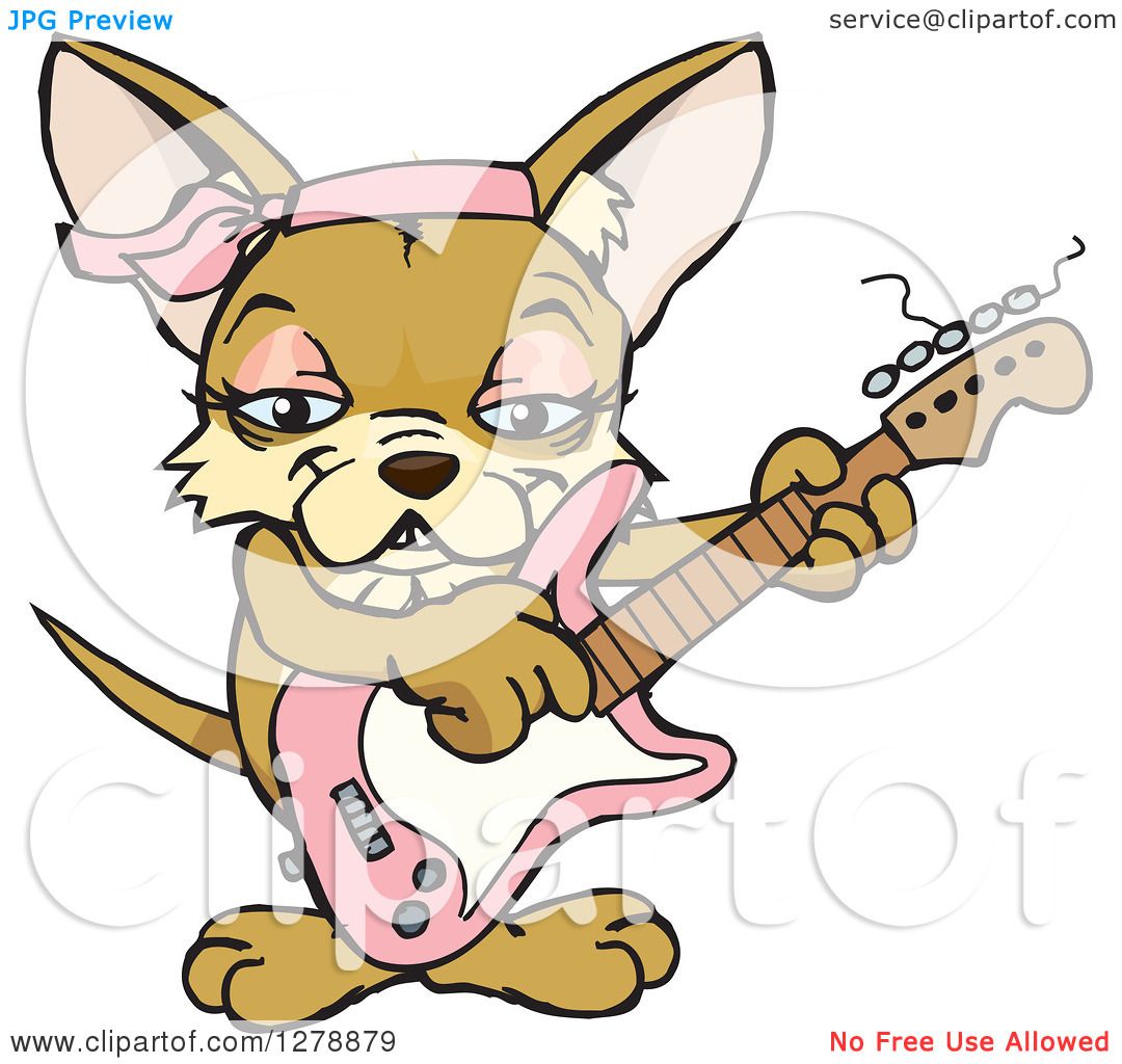 1080x1024 Clipart Of A Happy Female Chihuahua Dog Playing A Pink Electric