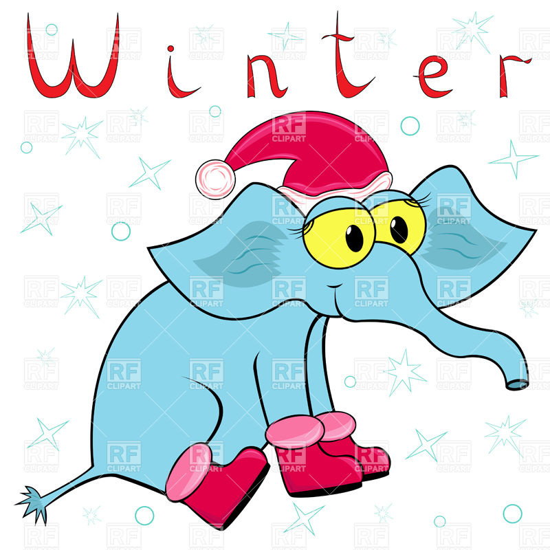 800x800 Cheerful Cartoon Elephant In Santa's Hat And Winter Boots Royalty