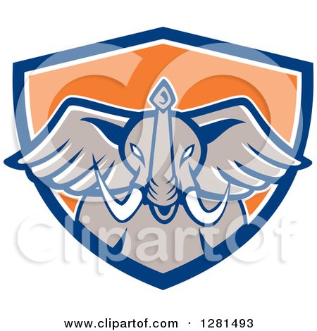 450x470 Clipart Of A Retro Angry Elephant Head In A Blue White And Orange