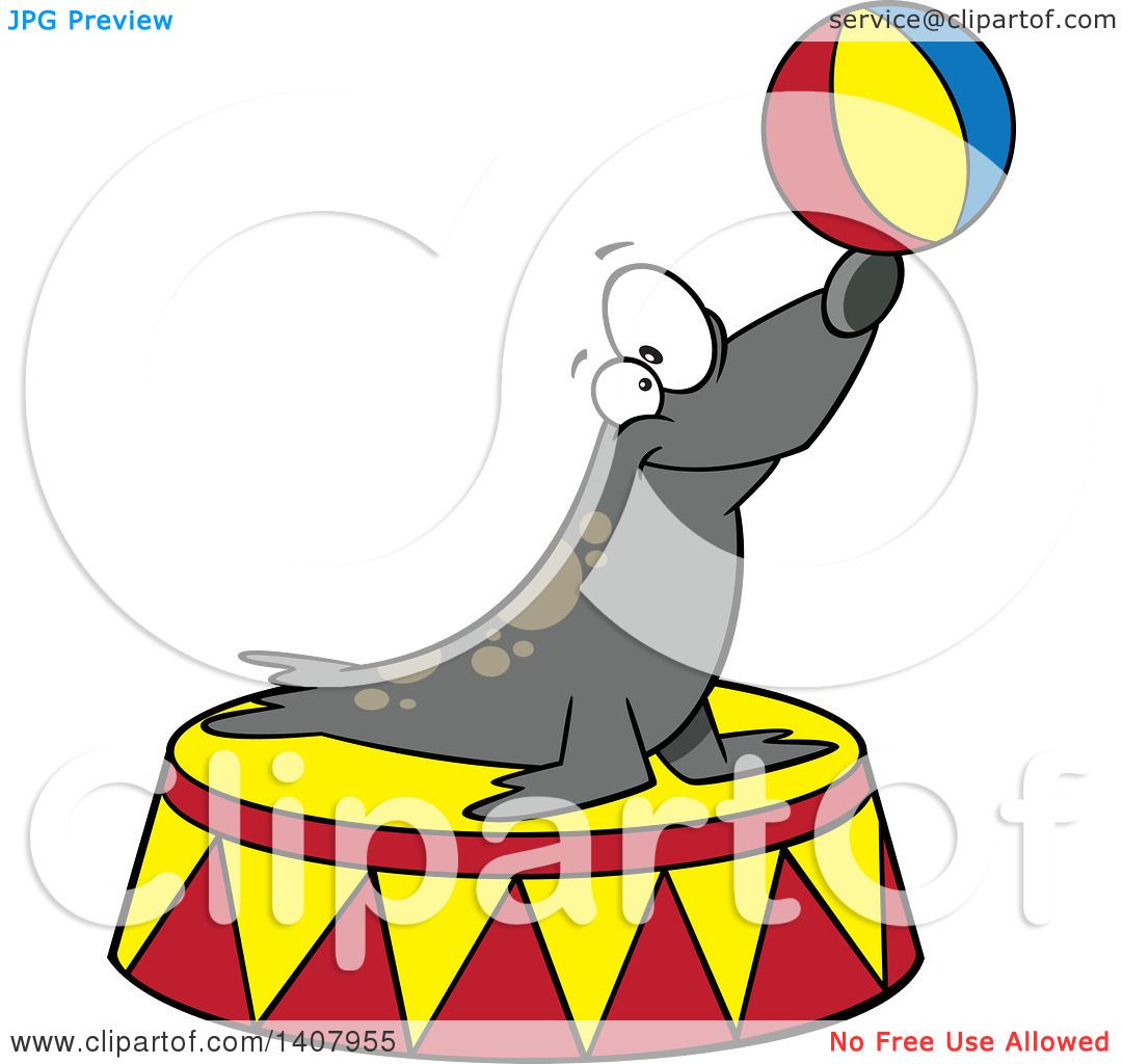 1080x1024 Clipart Of A Cartoon Circus Seal Balancing A Ball On His Nose