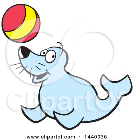 450x470 Clipart Of A Cartoon Happy Seal Playing With A Ball
