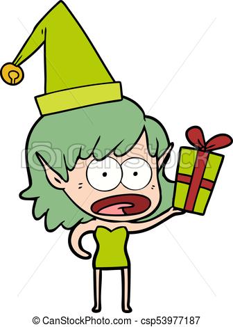 336x470 Cartoon Shocked Christmas Elf Girl Vector