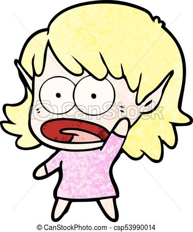 392x470 Cartoon Shocked Elf Girl Vector Clip Art