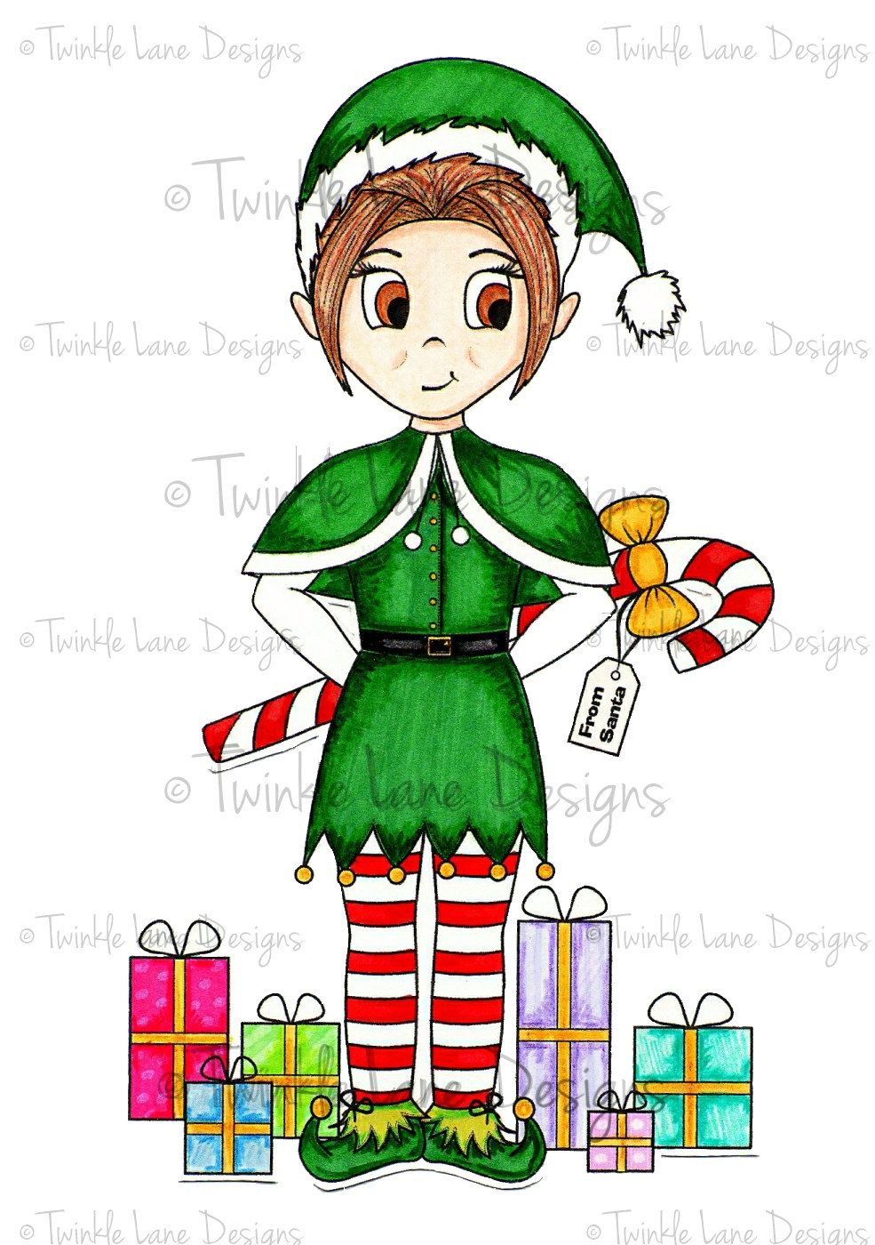 985x1400 Elf Clipart, Digi Stamp, Christmas Clipart, Adult Colouring