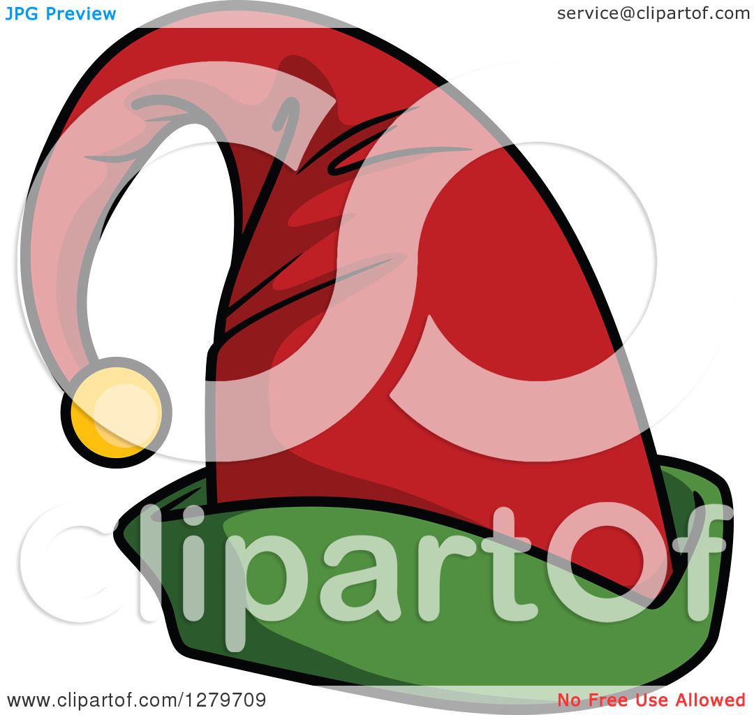 1080x1024 Clipart Of A Green And Red Christmas Elf Hat With A Bell