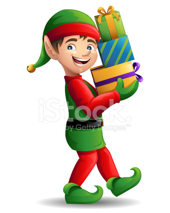 351x439 Christmas Elf Carrying Presents Stock Vector