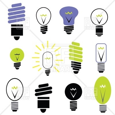 400x400 Energy Saving And Filament Light Bulbs Icons Royalty Free Vector
