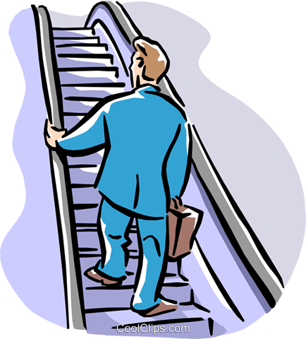 434x480 Man Going Up Escalator Royalty Free Vector Clip Art Illustration