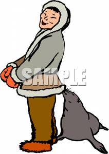 212x300 A Seal Standing Behind An Eskimo