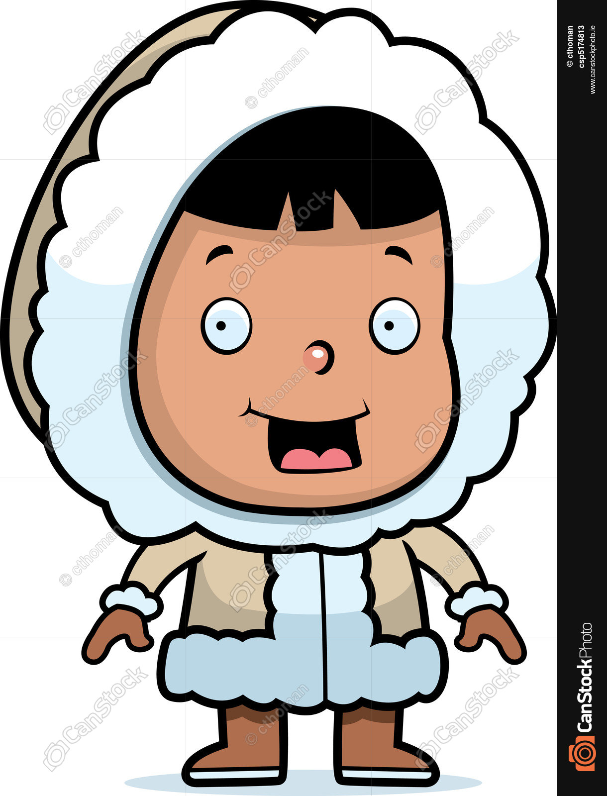 1220x1600 A Happy Cartoon Eskimo Child Standing And Smiling. Vectors
