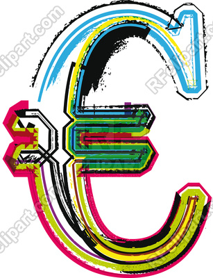 307x400 Colorful Grunge Euro Symbol Royalty Free Vector Clip Art Image