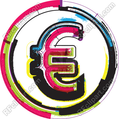 400x400 Colorful Grunge Euro Symbol In Circle Frame Royalty Free Vector