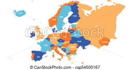 450x244 Political Map Of Europe Continent In Four Colors With White
