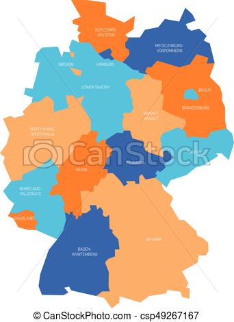 342x470 Map Of Germany Devided To 13 Federal States And 3 Clip Art